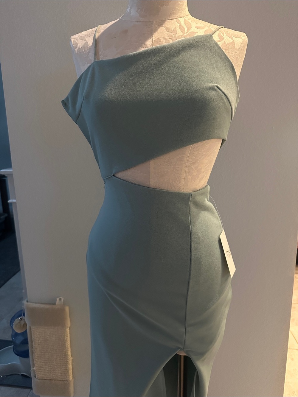 Asymmetrical Cutout Midi Dress in Sage Green